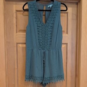 She + Sky Blue Jumpsuit with Lace Trim